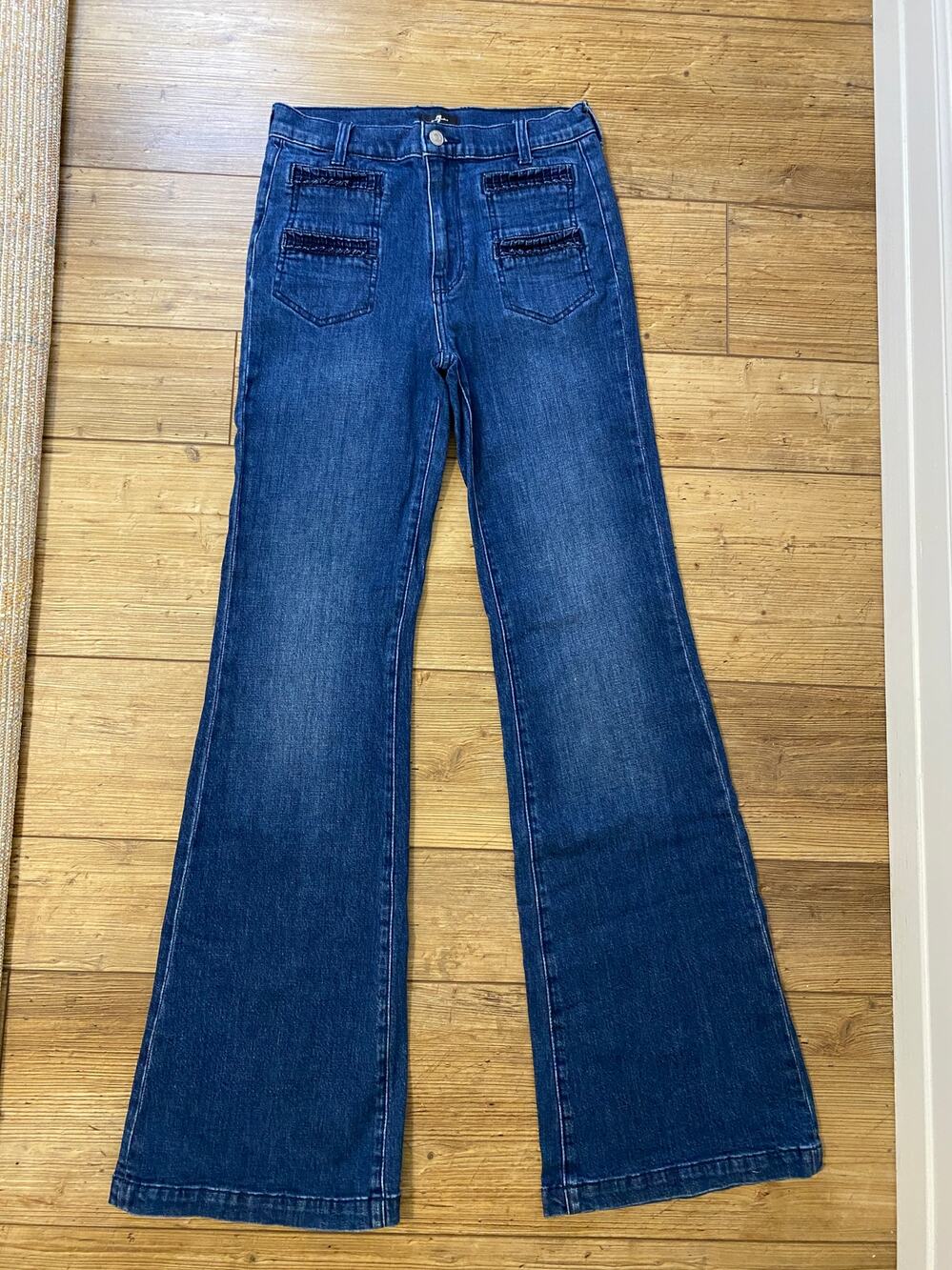 7 For All Mankind Boho Flare Jeans w/Ruffle Detail Pockets